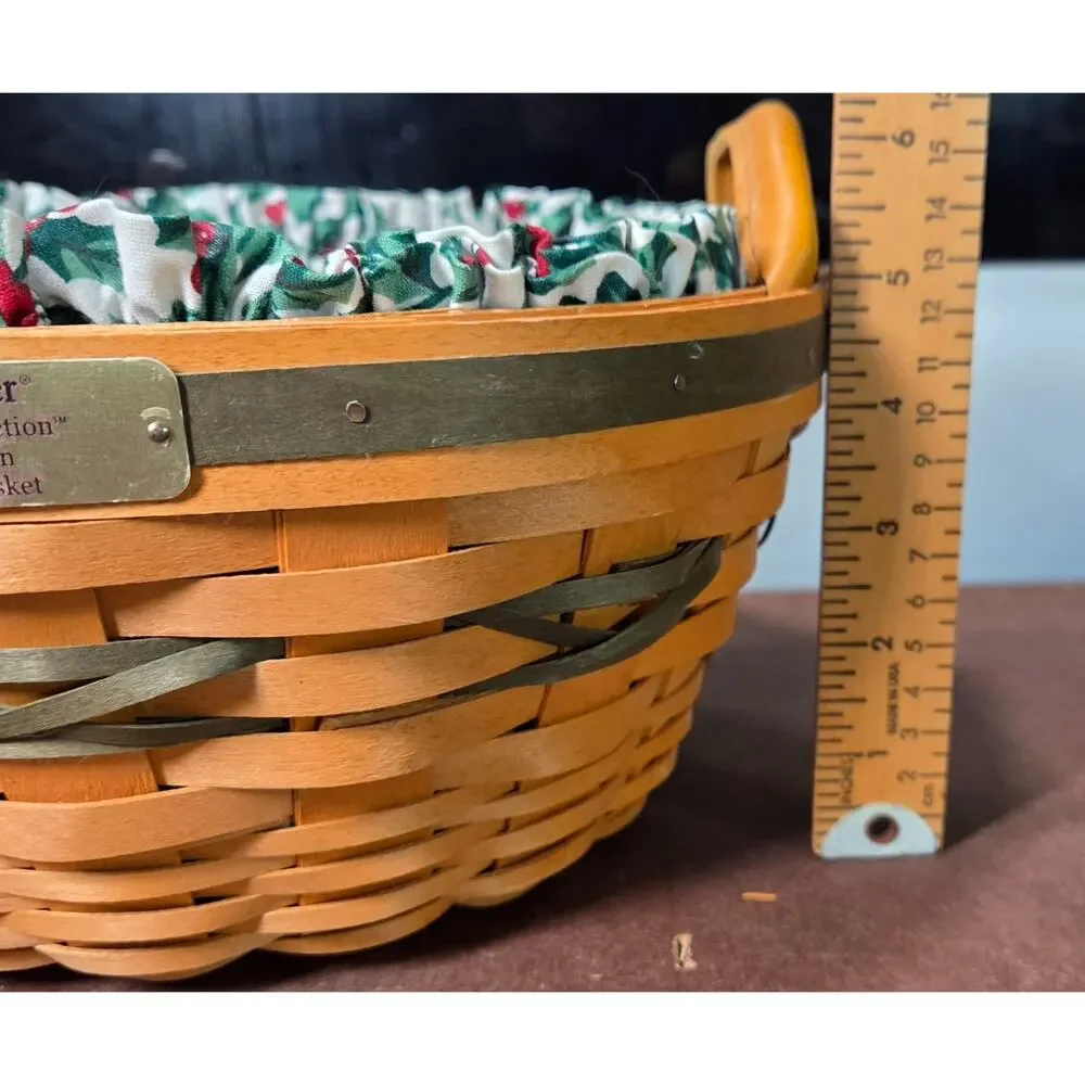 Vtg 1999 Longaberger Christmas Collection Popcorn Basket Combo w Holly Liner etc